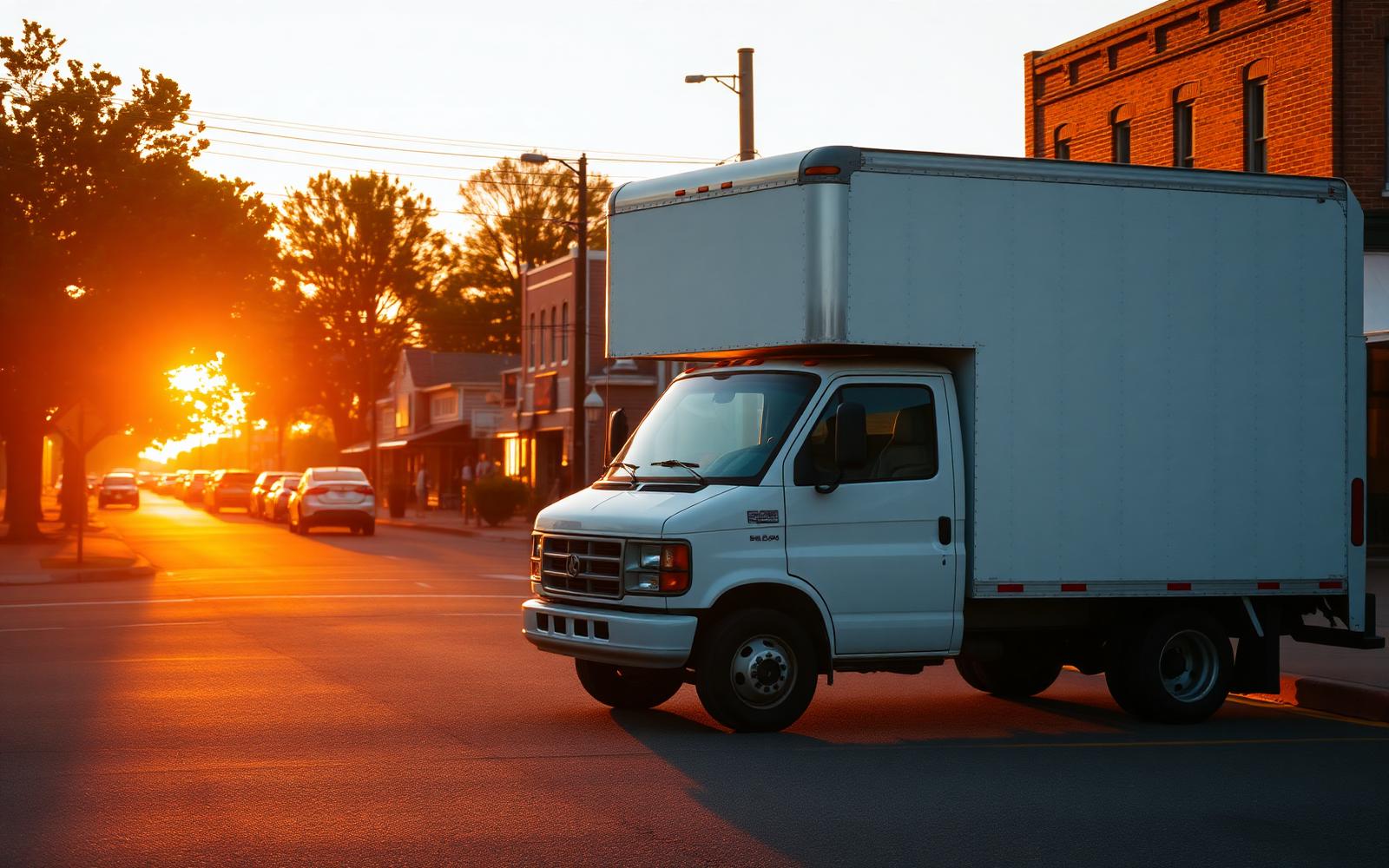 Nell Trucking box truck on a local main street